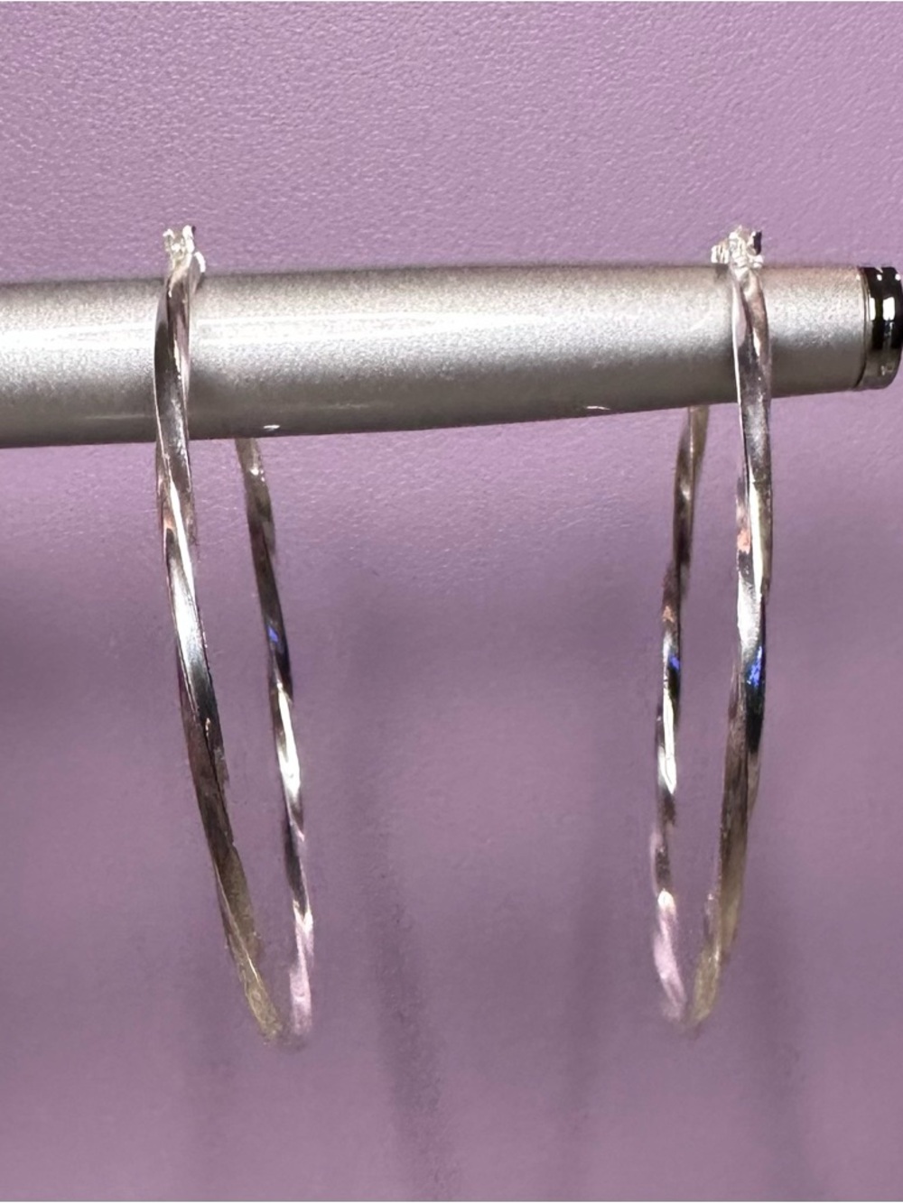 Sterling Silver Twisted Hoop Earrings 2.25” Large New - Picture 3 of 5